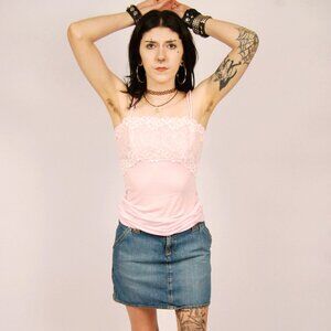 Y2K Lacy Cami (S) Felina small pink vintage tank top undershirt preppy girlie